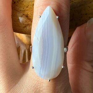 Natural Blue Lace Agate Sterling Silver Ring Size 7